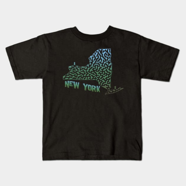 New York State Outline Maze & Labyrinth Kids T-Shirt by gorff